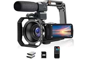 LOVPO 4K Video Camera Camcorder, 48MP UHD Wifi IR Night Vision Vlogging Camera for YouTube, 18X Digital Zoom Touch Screen Camcorder with Microphone, SD Card, Lens Hood, Stabilizer, Remote, 2 Batteries