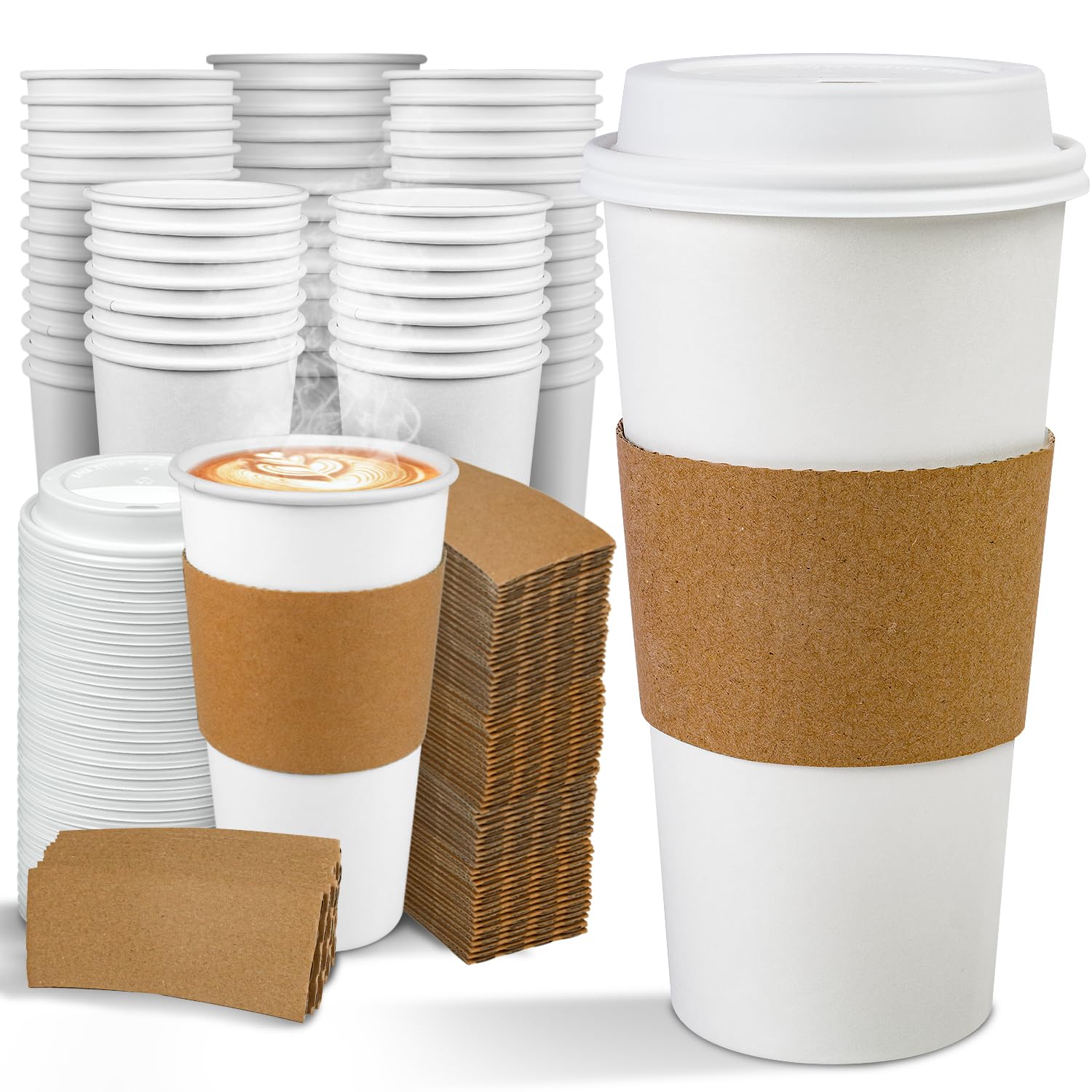 Ginkgo 100 Pack 20 oz Disposable Paper Coffee Cups with Lids and ...