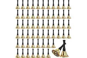 ENIPEDITA 60 Pcs Small Steel Hand Bells Bulk with Wood Handles Gold Call Handbells Dinner Service Bells for Adults Sick Elder