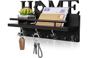 SWTYMIKI Key Holder Wall Mount - Key Hangers Hooks Racks for Wall Wood Mail Organizer with Keys Holder and Mail Holders Desig