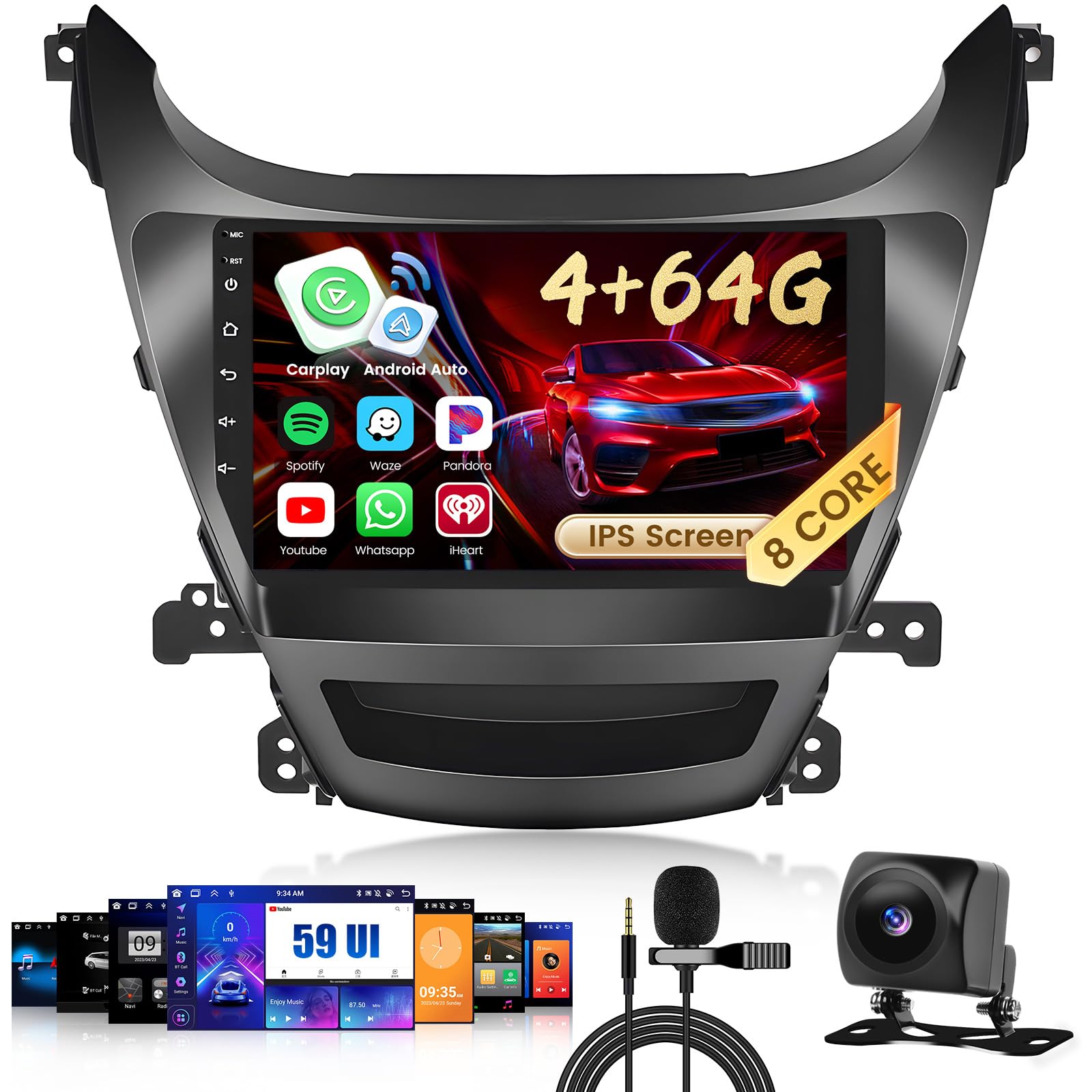 Photo 1 of Inefala 4+64G for Hyundai Elantra Radio 2014 2015 2016 CarPlay Car Stereo Upgrade Android 15 9'' Touch Screen 8 Core Android Auto GPS Navigation AHD Backup Camera
