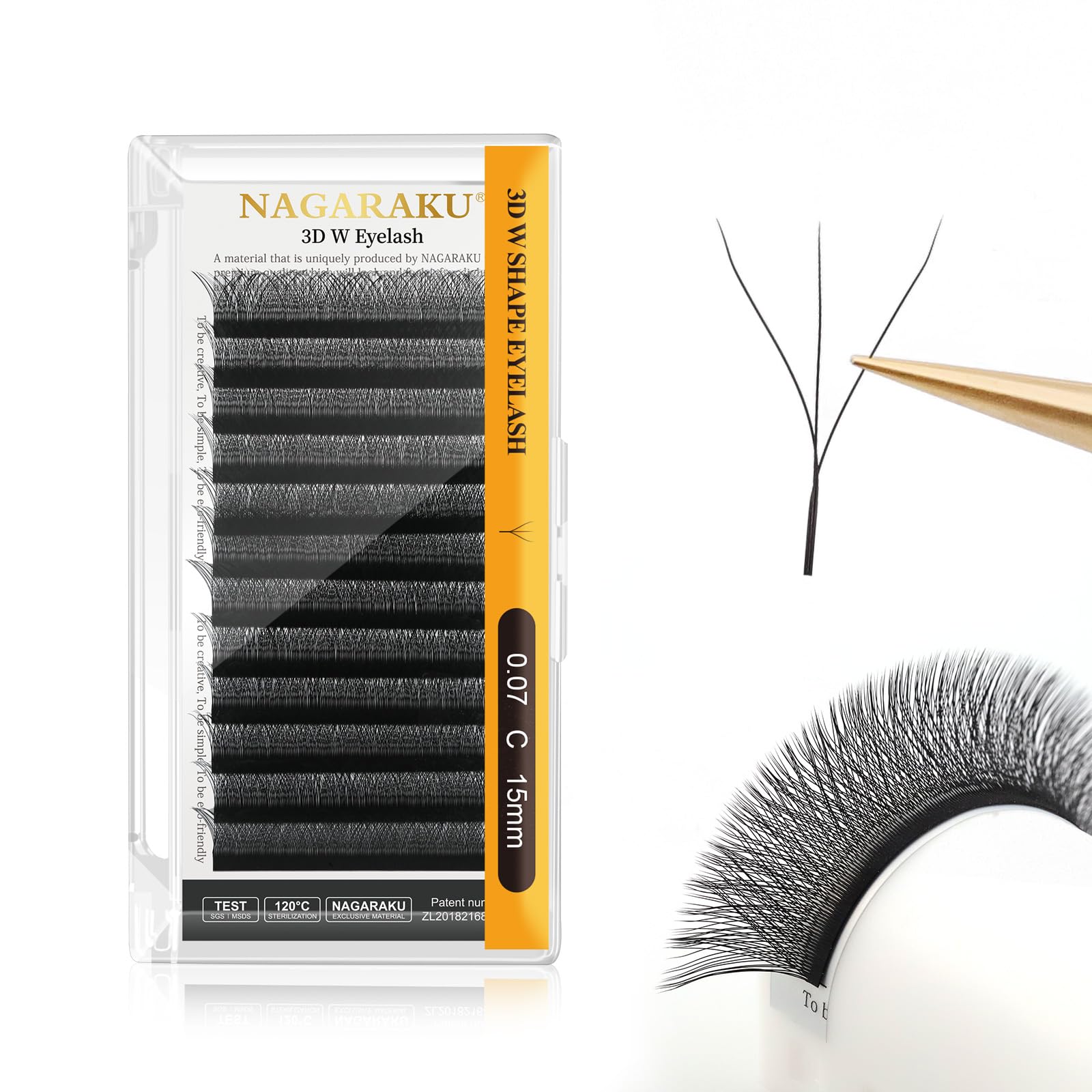 NAGARAKU 3D Lashes，W Shape Eyelash Extensions 0.07mm C Curl 10mm Volume Lashes Hand Woven Long Stem Matte Black Premade Fans 3 Tips False Eyelash