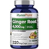 NusaPure Ginger Root Capsules 20:1 Extract, 200 mg Equivalent to 4,000mg per Veggie Caps | 220 Count | Non-GMO & Vegan