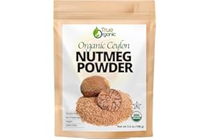 True Organic Ceylon Nutmeg Powder, Premium Grade, USDA & Kosher Certified, Gluten Free, Pure Ceylon Premium Quality, Ground 3.5 Oz