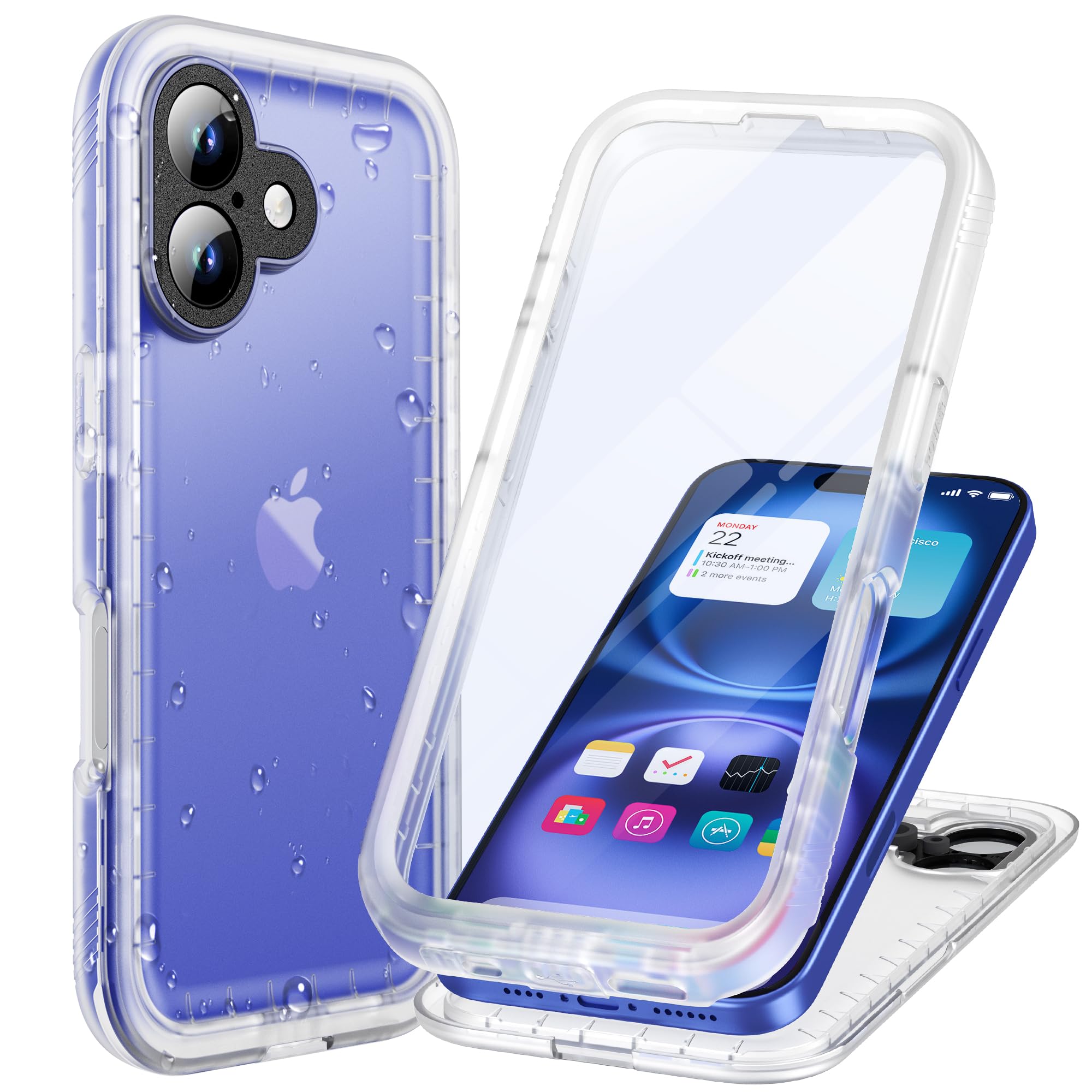 Photo 1 of Cozycase for iPhone 16 Case Waterproof - 360 Heavy Duty with Screen/Camera Protector Shockproof IP68 Underwater Dustproof Water Dust Shock Proof Full Body/Front and Back Case Frosted Clear 6.1 inch