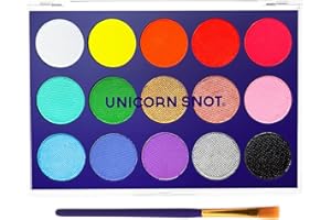 Unicorn Snot Halloween Body Paint Makeup & Face Paint - 15 Colors, UV Paint, Easy to Remove, Water-Activated, Anime Cosplay - Gluten Free & Vegan (Artist Brush Included)
