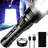SKYFIRE Rechargeable Flashlights High Lumens: LED Super Bright Flashlight 3000lm Zoomable 5 Modes Tactical Waterproof 2*5000mAh Powerful Flash Light for Camping, Emergency, Gift (with Ignition Lens)