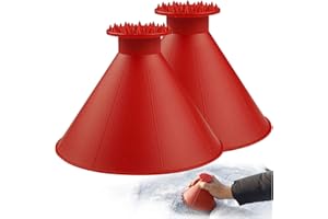 CLESDF Magical Car Ice Scraper with Funnel,2 Pack Cone Windshield Ice Scrapers,Round Snow Scraper for Car(Red)