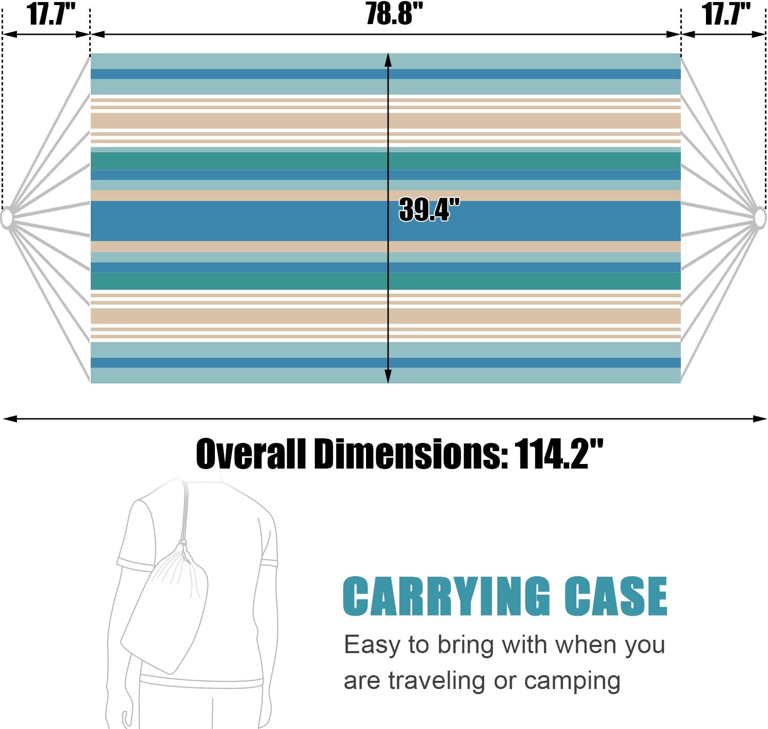 INNO STAGE Brazilian Hammock Canvas Hammock Portable Blue Hammock with Carry Bag for Backyard, Porch, Outdoor and Indoor Use (Blue & Green Stripes): Furniture & Decor