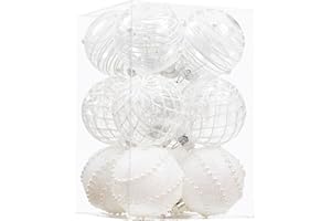 CHRISWISH 12CT Christmas Ball Ornaments White Shatterproof Clear Large Plastic Christmas Tree Decoration, Delicate Hanging Ornaments for Xmas Party, Wedding, Holiday and Home Décor(70mm/2.76")