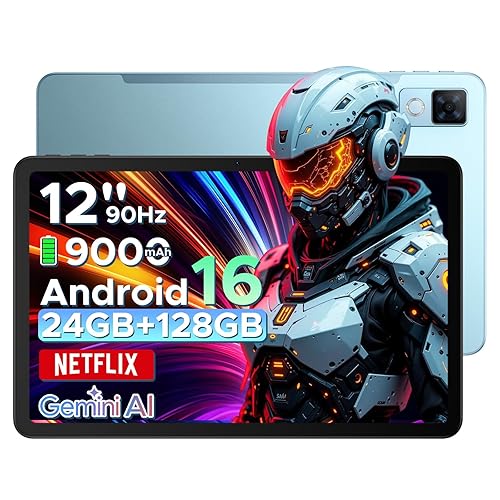 DOOGEE U12 Android 16 Tablet, 12 Inch Tablet, FHD+(2000x1200) 90Hz Large Screen Gaming Tablets, 24GB+128GB (2TB), Gemini AI Octa-Core, 9000mAh/18W, Camera 13+8MP, Widevine L1, 2.4G/5G WiFi, Face ID