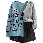 WDIRARA Women's Leopard Tiger Print Cardigan V Neck Long Sleeve Color Block Button Down Sweater Outwear