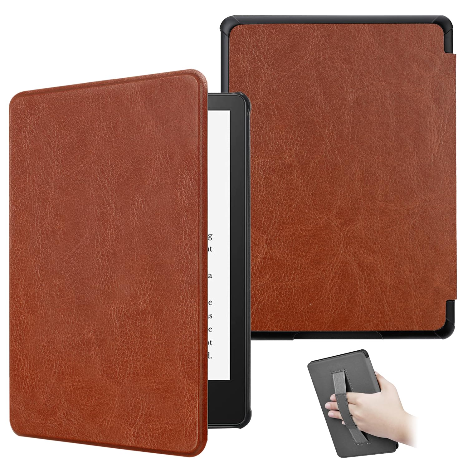 Photo 1 of ZSLVPN Case for Kindle Paperwhite 12th Gen 2024(7") & Kindle Colorsoft Signature Edition - New PU Leather Cover with Hand Strap, Auto Wake/Sleep for Kindle Paperwhite Signature 2024 Released, Brown