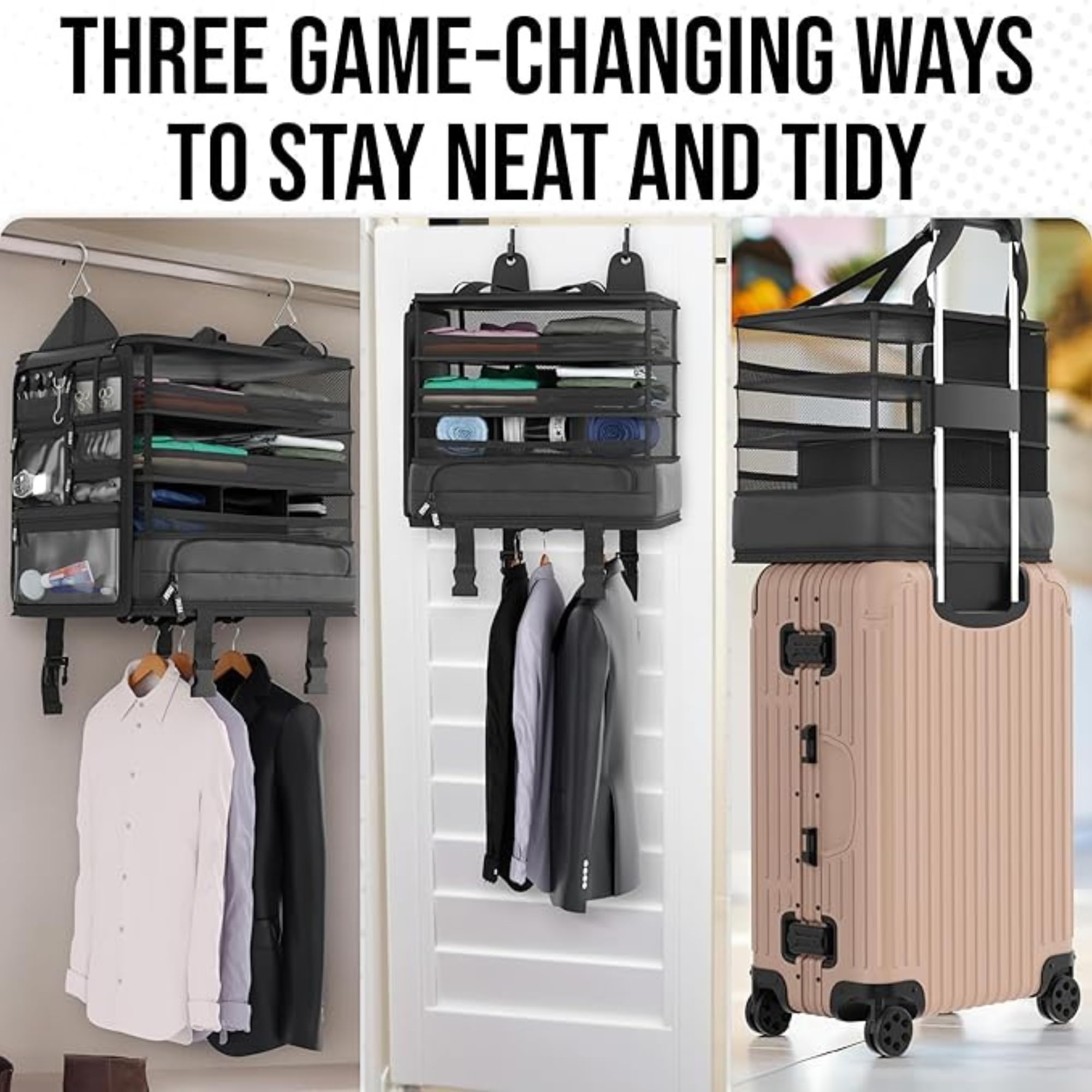 Voyaj Hanging Suitcase Organizer for Travel - Carry on Closet Suitcase, Hanging Luggage Organizers, Travel Organizer - Easily Fits Carry On Luggage for Wrinkle Free Packing