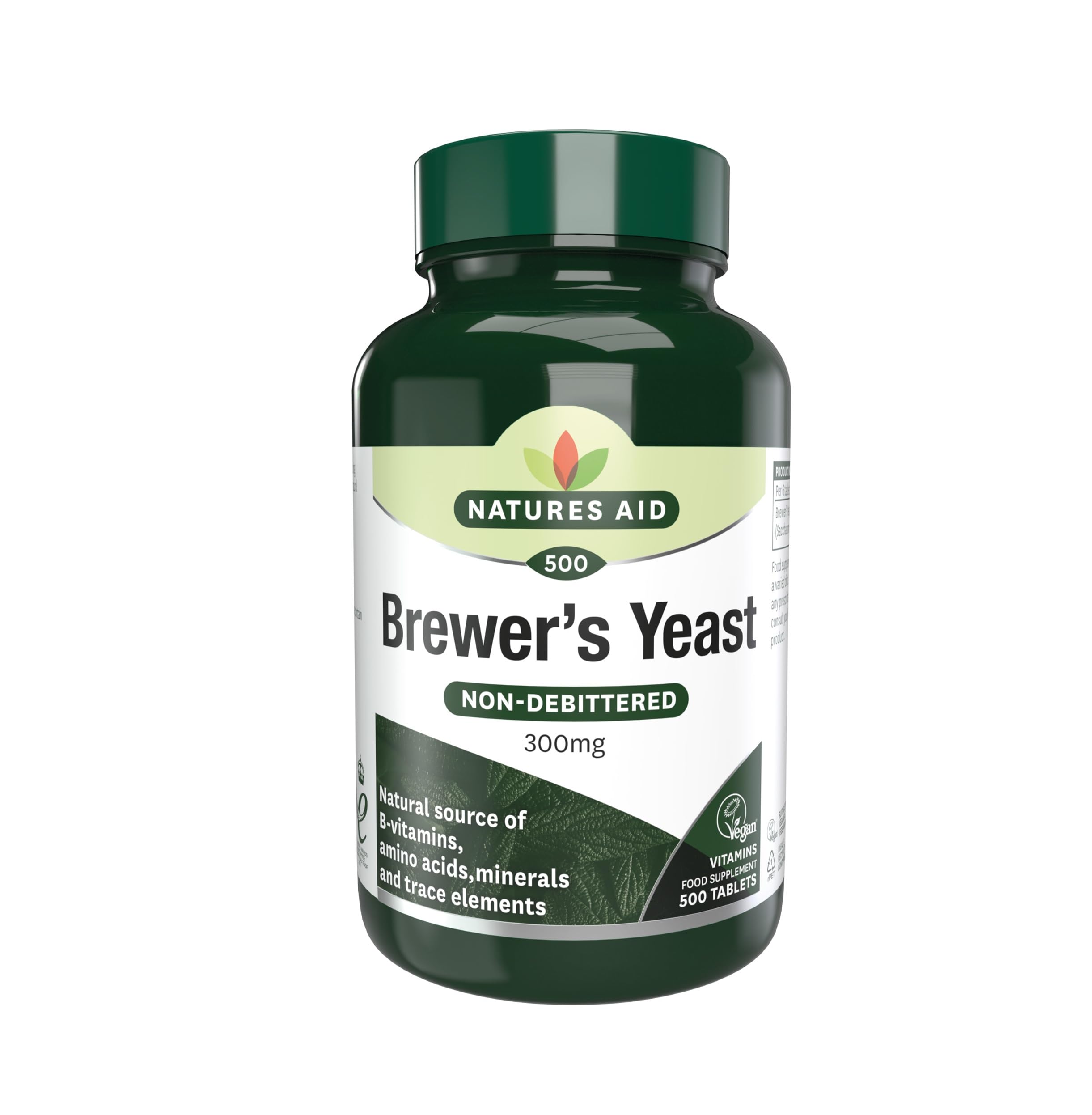 Natures Aid Brewers Yeast 300mg - Natural Source of B-Vitamins, Amino Acids and Minerals - Supports Energy and Immune Health - Vegan, Gluten-Free, Non-GMO, No Salt or Sugar - 500 Tablets