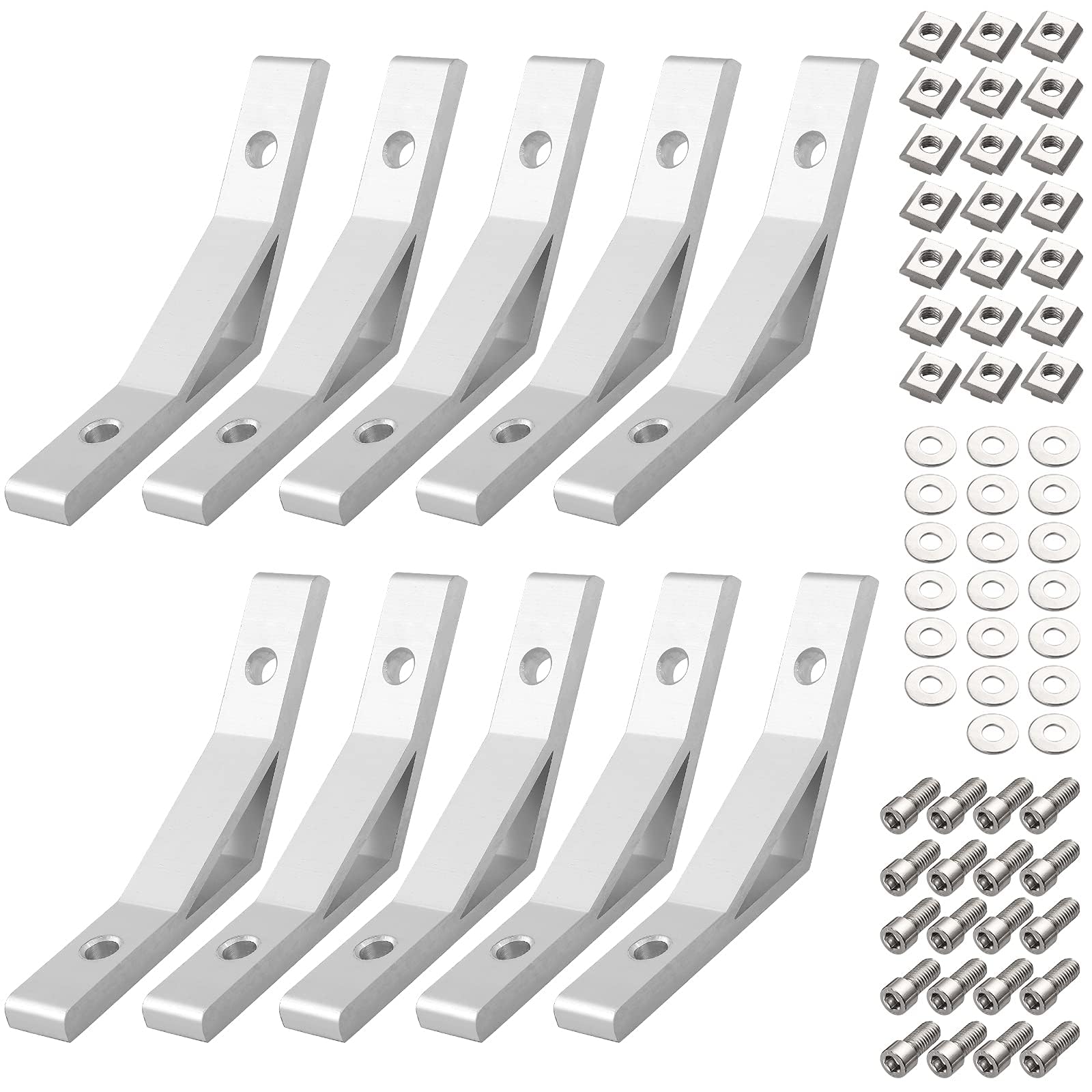 EYPINS 10-Pack Heavy Duty Aluminium Angle Brackets 135° with M6 T-Nuts & Screws - 2020 Profile Corner Connectors for Metal Furniture Assembly/3D Printer Frame Mounting