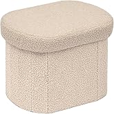 B FSOBEIIALEO Storage Ottoman for Dorm Room, Boucle Folding Storage Ottoman Foot Rest, 16.14 Inches Small Collapsible Ottoman Cube for Living Room Beige