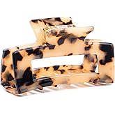 Prettyou Handmade Celluloid French Design Hollow Rectangle Barrettes Tortoise Shell Hair Claw Luxury Fashion Accessories Hair Clip for Women (B)