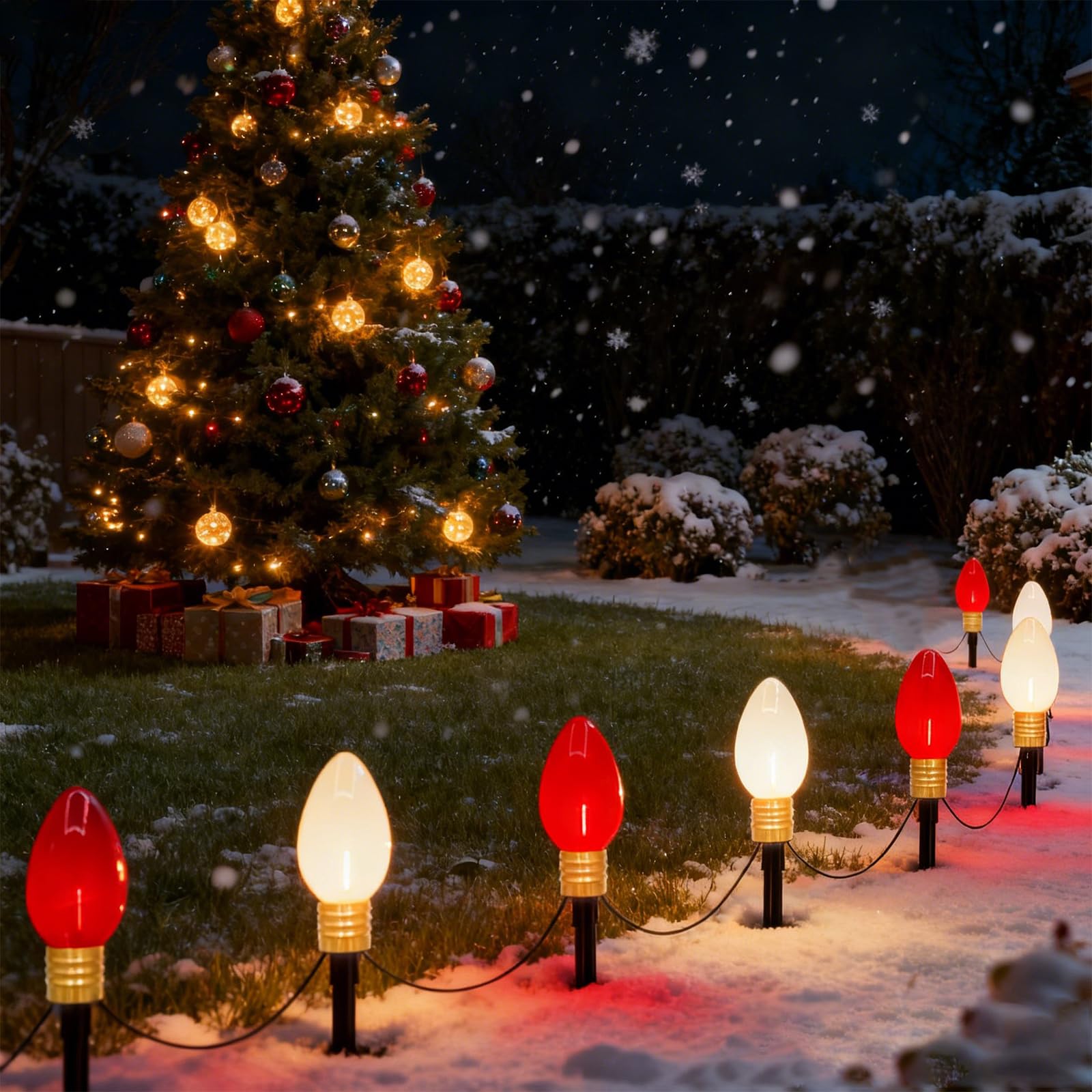 Photo 1 of 2 Pack Jumbo C9 Christmas Pathway Lights, 14FT Red & White LED Outdoor Path Lights, Waterproof Connectable Giant C9 Pathway Markers for Yard, Garden, Walkway, Christmas Decorations
