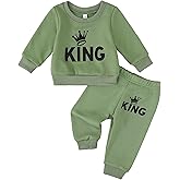 Jecson Baby Boy Fall Clothes: Warm & Soft Infant Outfits Set KING Print Sweatshirt & Jogger Pant 2Pcs Cute Daywear 3-24M