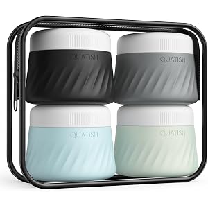 Quatish 2oz Travel Size Containers for Toiletries, 4 Pack, Grey | Leakproof, TSA Approved Silicone Jars, Easy to Clean, Porta