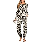 syoss Womens Pajama Set Long Sleeve Sleepwear Fall Round Neck Nightwear Soft Pjs 2 Piece Lounge Sets with Pockets