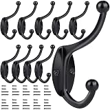 GlazieVault Black Coat Hooks for Wall Zinc Alloy 10 Pack Heavy Duty