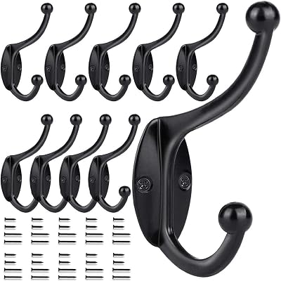 GlazieVault Black Coat Hooks for Wall Zinc Alloy 10 Pack Heavy Duty
