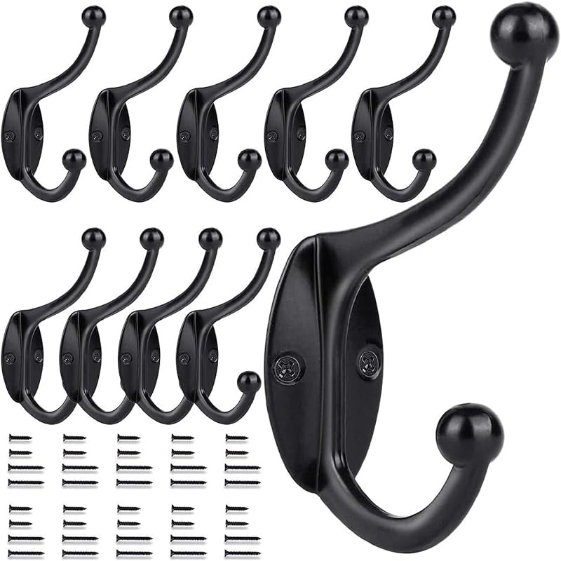 GlazieVault Black Coat Hooks for Wall Zinc Alloy 10 Pack Heavy Duty