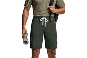 TUREFACE Men's Casual Cargo Shorts Elastic Waist Drawstring Summer Relaxed Fit Work Shorts with Pockets