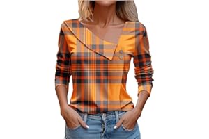 Attine Spring Going Out Tops for Women 2024 Cute Print T Shirts Long Sleeve V Neck Blouse Asymmetric Lapel Button Tees Shirts