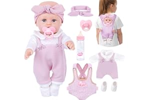 BDDOLL 12'' Baby Doll Playset with Clothes and Dolls Carrier Accessories Included Baby Carrier, Bottles, Nipple, Socks, Headbands