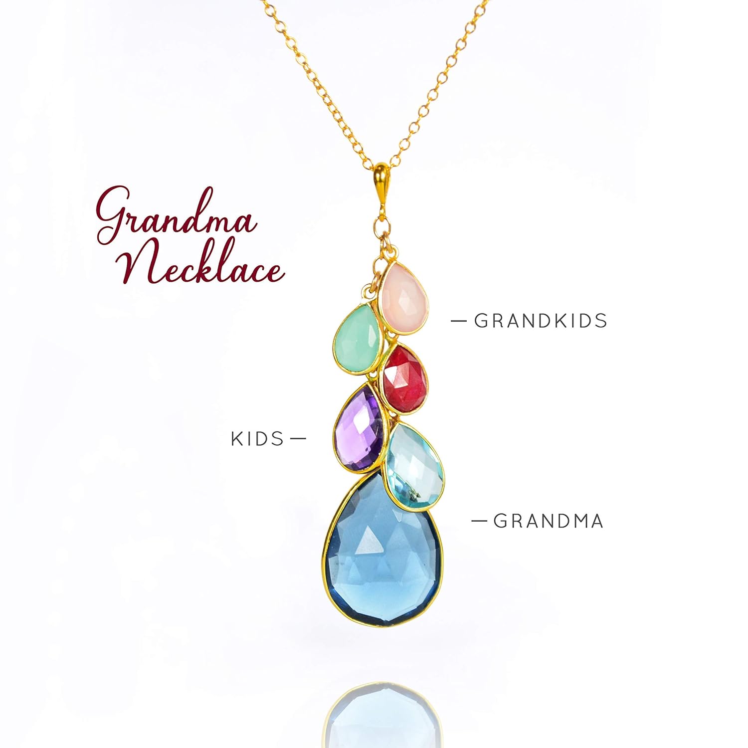 grandma necklace with grandkids birthstones gold