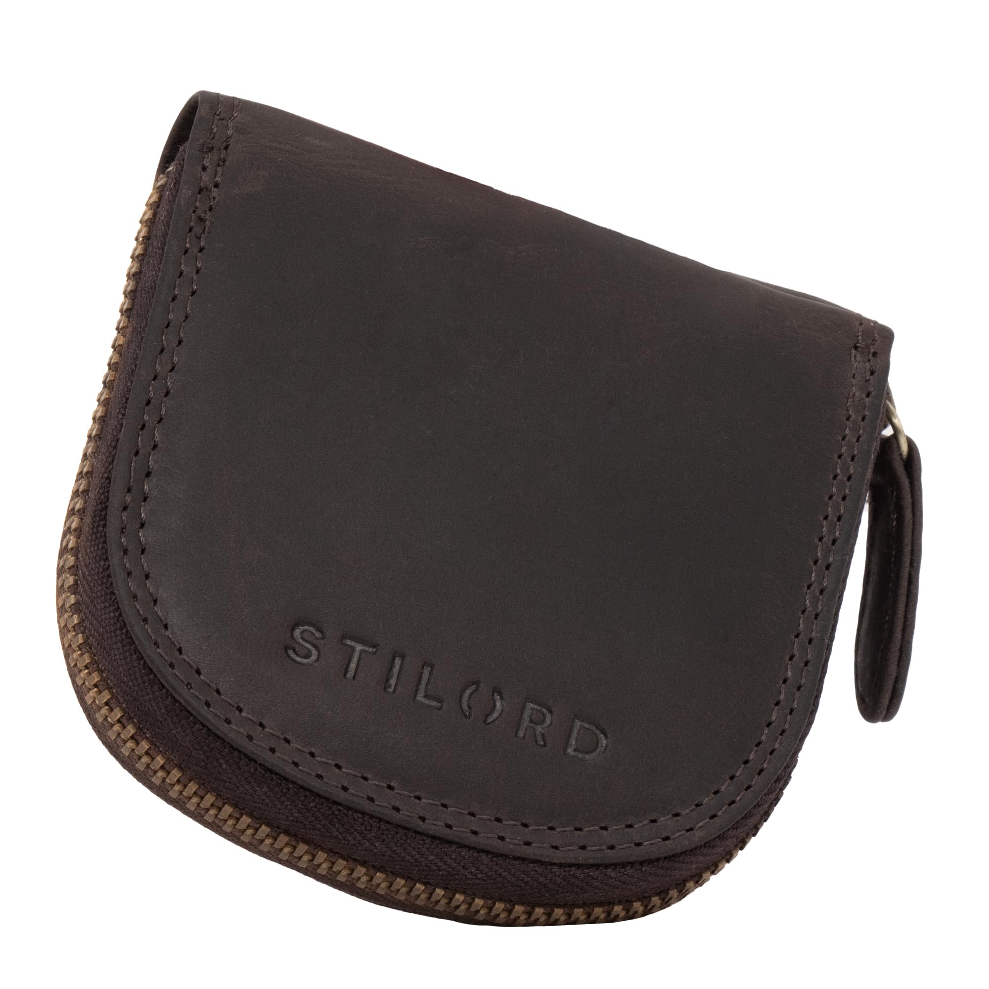 STILORD "Cash" Mini Leather Coin Purse for Men Women Leather Change Wallet Small Money Pouch Pocket in Genuine Leather Colour:Dark - Brown