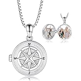 Compass Locket Necklace for Women - 925 Sterling Silver Holds Pictures Pendant Inspirational Graduation Jewelry Gift for Best Friends