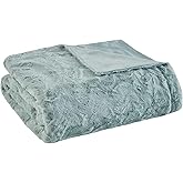 Madison Park Zuri Soft Plush Luxury Oversized Faux Fur Throw Animal Stripes Design, Faux Mink On The Reverse, Modern All Seasons Blanket for Bed, Sofa Couch, Office, Aqua, 60x70