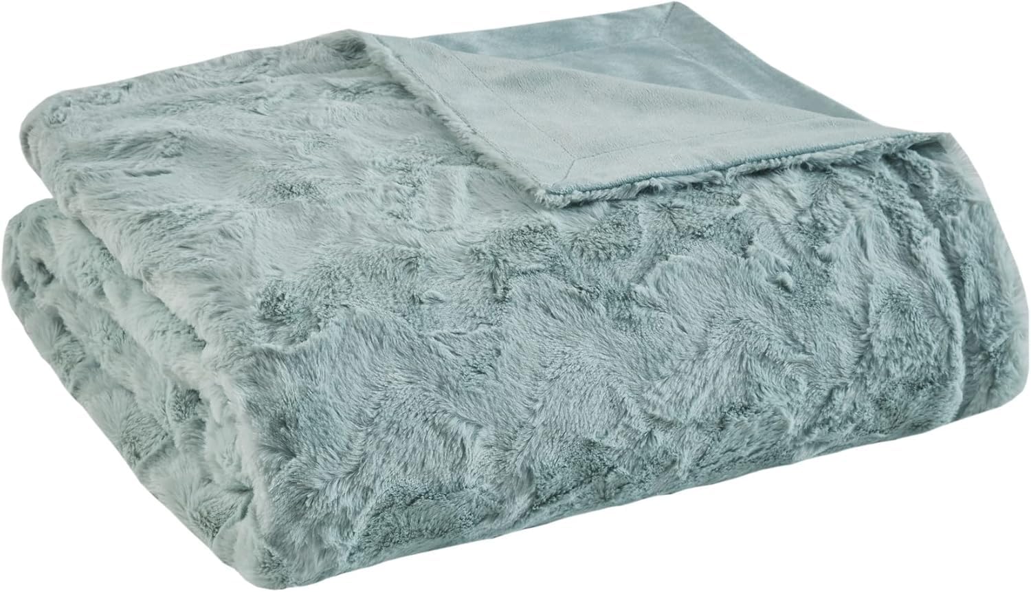 Photo 1 of Madison Park Zuri Soft Plush Luxury Oversized Faux Fur Throw Animal Stripes Design, Faux Mink On The Reverse, Modern All Seasons Blanket for Bed, Sofa Couch, Office, Aqua, 60x70
