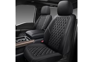 GEEYONTEK Premium Leather Car Seat Covers Front Pair,Universal Fit for Cars,Trucks&SUVs,Waterproof Car Seat Cushion,Full Coverage Car Seat Protector with 2 Seats,Black