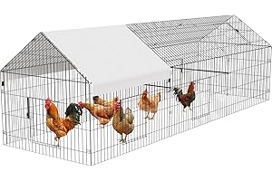 NUGRIART Metal Chicken Coop 130"×40"×40" Chicken Run with Waterproof Cover Portable Poultry Cage Walk in Hen House Outdoor Backyard Farm Animal Enclosure Crate Pet Playpen Exercise Pen for Rabbit Duck