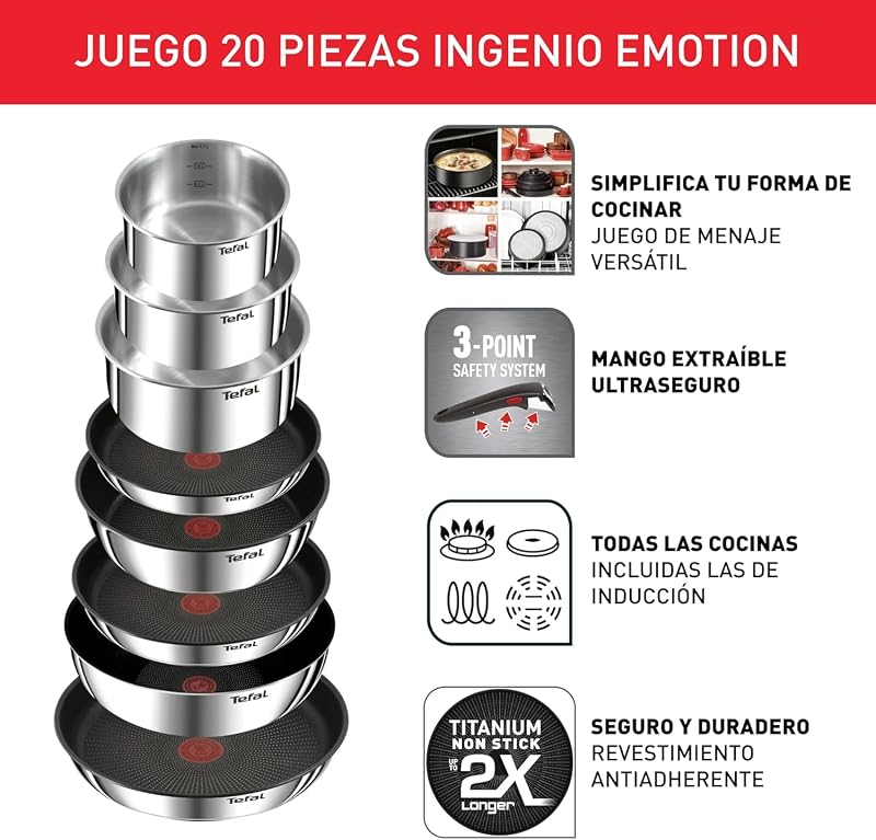 Ingenio Emotion - Juego de 8 Piezas + 12 Accesorios, Acero inoxidable
