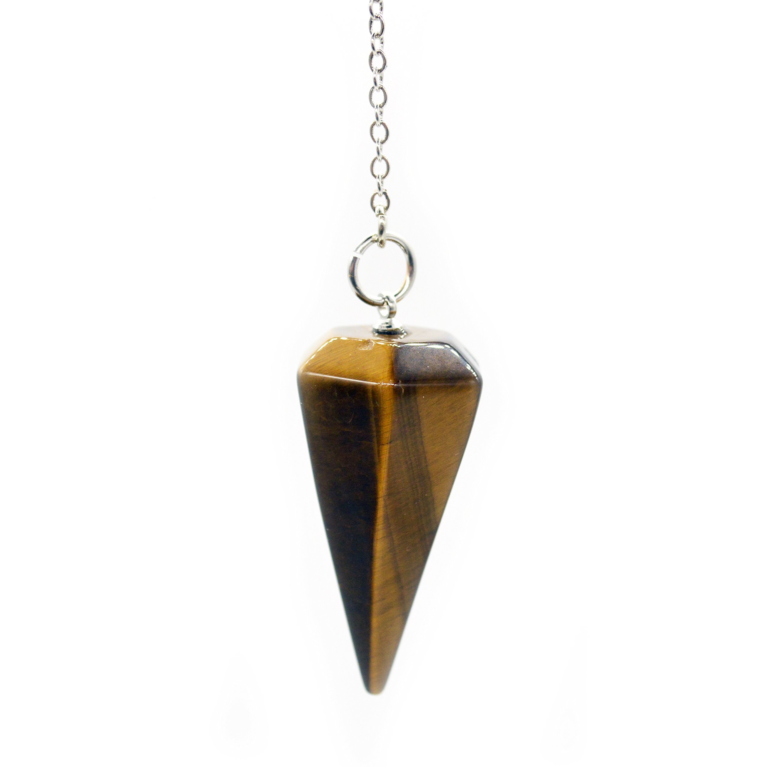 Polar Jade Crystal Pendulum Made of Natural Tiger's Eye Gemstone for Dowsing Divination Chakra Reiki. Pointed with Chain and Jewelry Pouch, Witchcraft Supplies