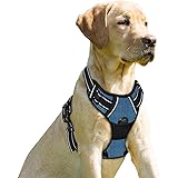 BARKBAY No Pull Dog Harness Front Clip Heavy Duty Reflective Easy Control Handle for Large Dog Walking(Dark Blue,M)
