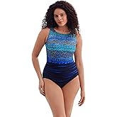 Longitude by Mimi Flamingo Women's Swimwear Just Shine Scoopback Highneck Long Torso Tank One Piece Swimsuit, Turquoise, 12