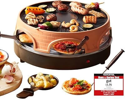 PO-113255.4 Horno para Pizzas Eléctrico + Raclette + Grill con Cubierta Piedra Terracota, 6 comensales, PIZZARETTE el original 1500W