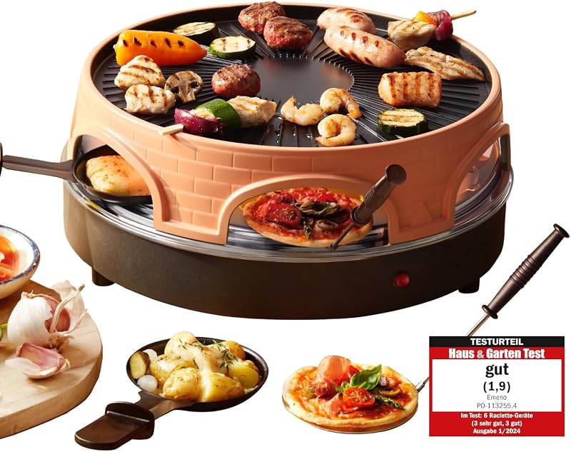 PO-113255.4 Horno para Pizzas Eléctrico + Raclette + Grill con Cubierta Piedra Terracota, 6 comensales, PIZZARETTE el original 1500W — foto 1 de 7