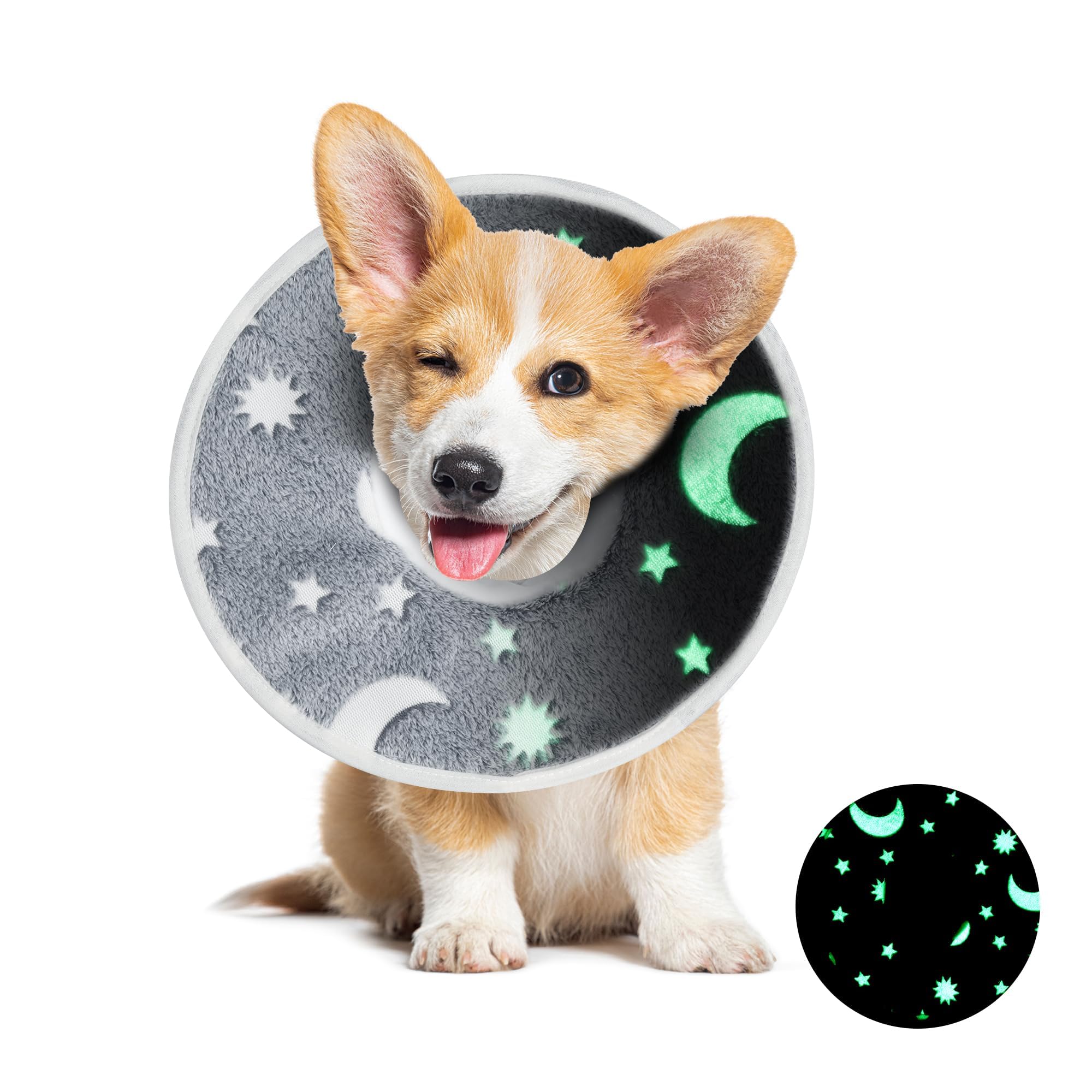 Photo 1 of MABOZOO Adjustable Soft Dog Cone for Dogs After Surgery,Glow in The Dark Pet Recovery Collar for Dogs and Cats,Comfy Elizabethan Collar After Surgery for Prevent Biting Scratching (M)