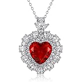 Lolitta Valentine's Day Gift,Red Heart Large Pendant Necklace For Women,18K White Gold Plated 18+2 Inch Adjustable Chain, Dainty Jewelry Rose Gifts Set,Anniversary Birthday Gifts For Girlfriend Her