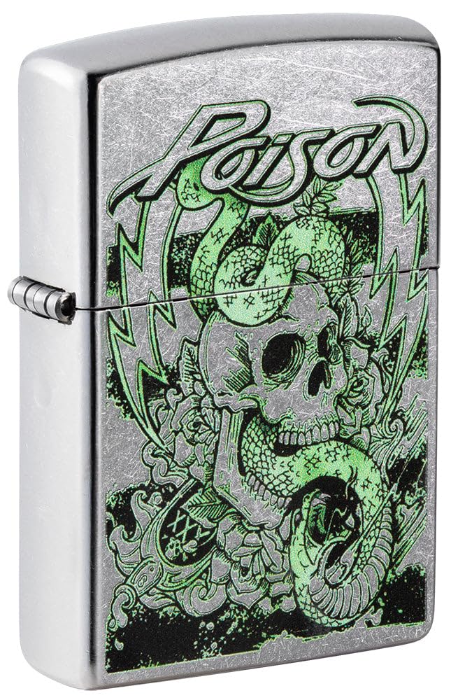 Zippo Windproof Lighter - Poison Model - Street Chrome Finish with Colour Image - Refillable - Reusable - Windproof Design - Gift Box - Made in USA