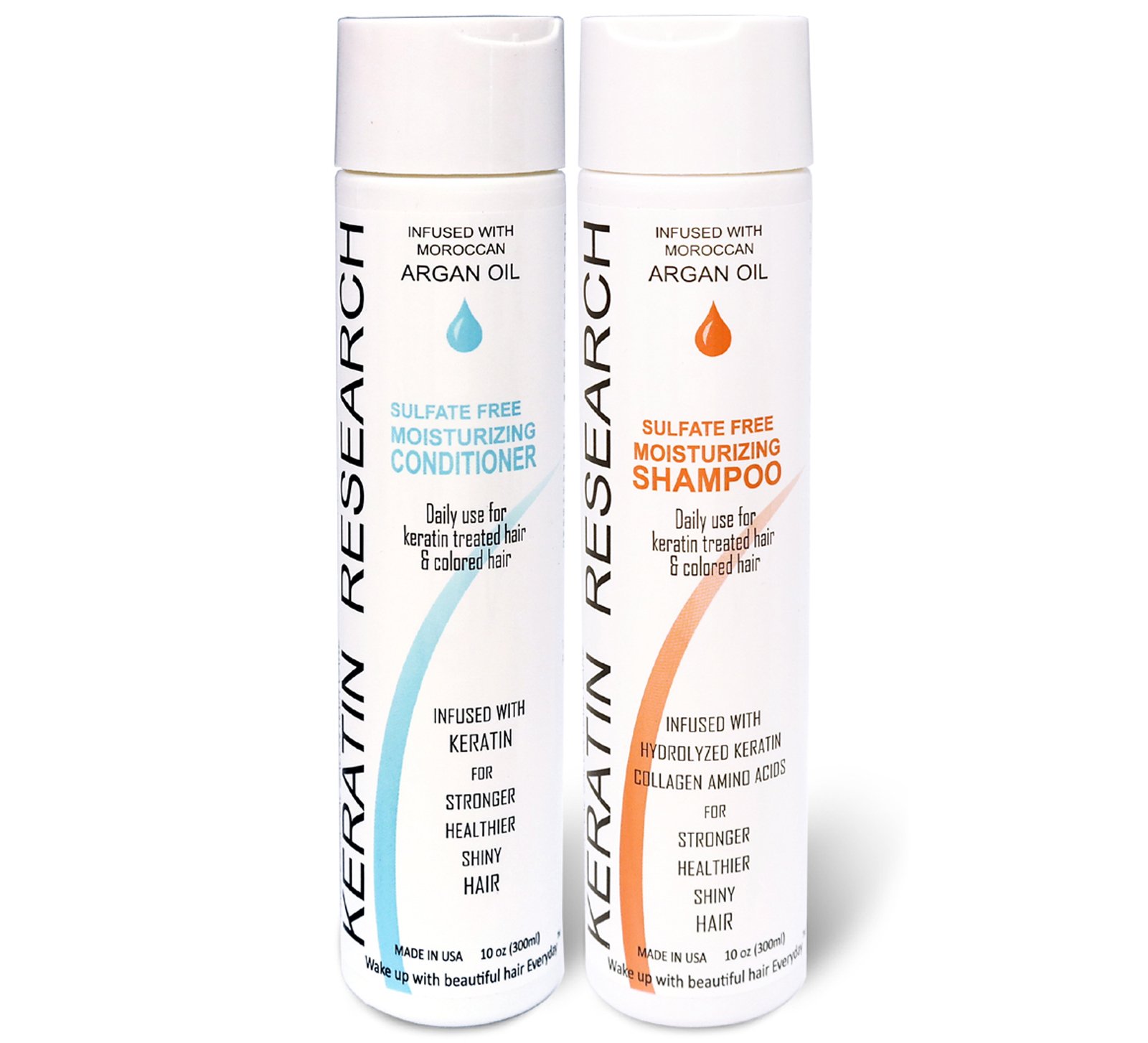 KERATIN RESEARCH Natural Argan Oil Infused Sulfate Free Shampoo and Conditioner 2 bottles Value Set for Keratin After Care post treatment shampoo