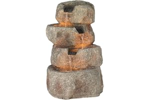 Glacial Rock Zen Rustic Outdoor Floor Water Fountain 30" High with LED Light Tiered Cascading for Garden Patio Backyard Deck Home Lawn Porch House Relaxation Exterior Balcony - John Timberland